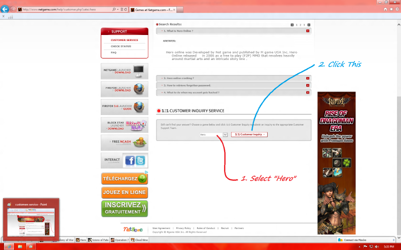 where to click on customer service